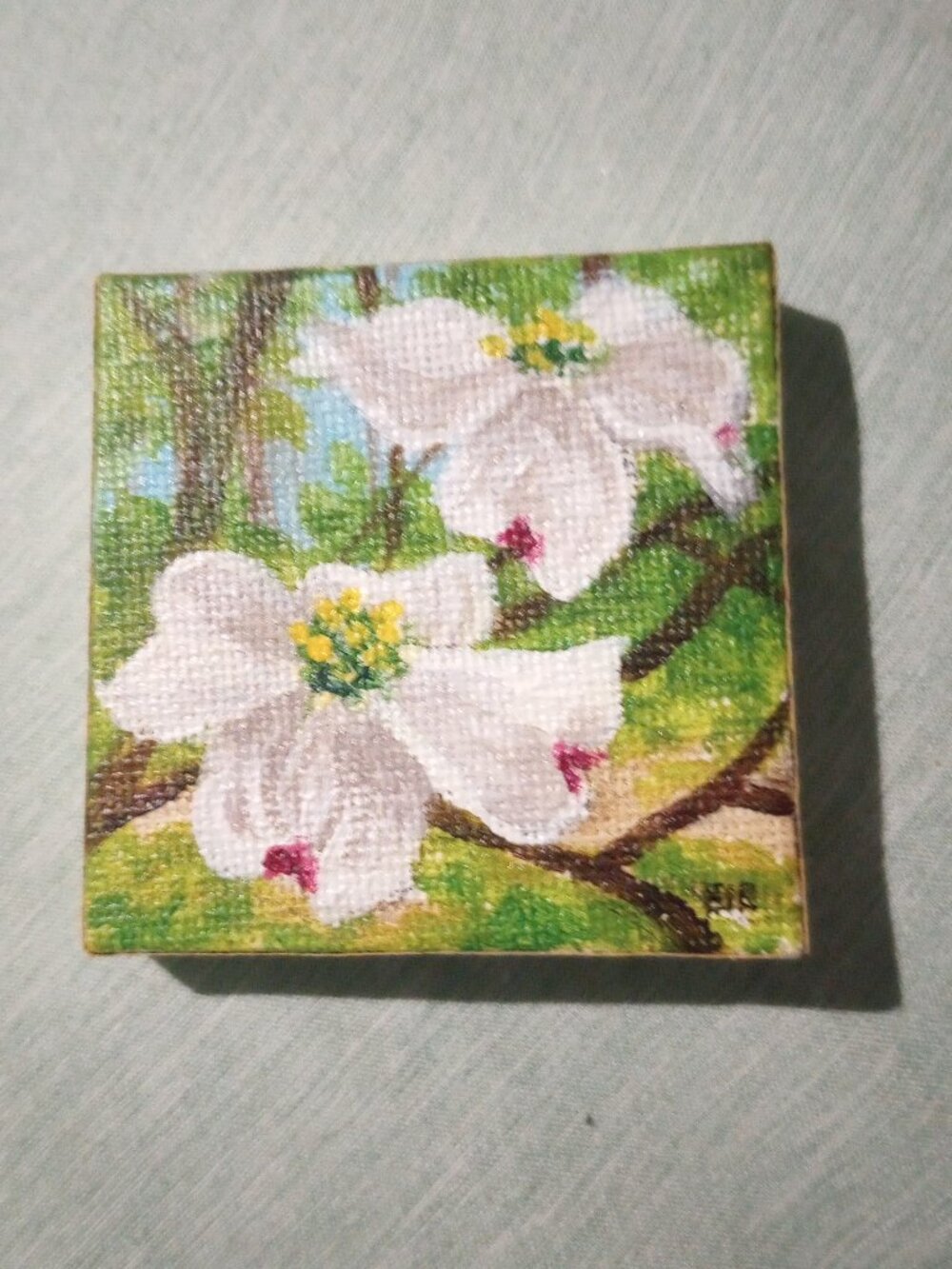 Mini 2" Canvas Fridge Magnet Original Painting "Dogwood Blooms"